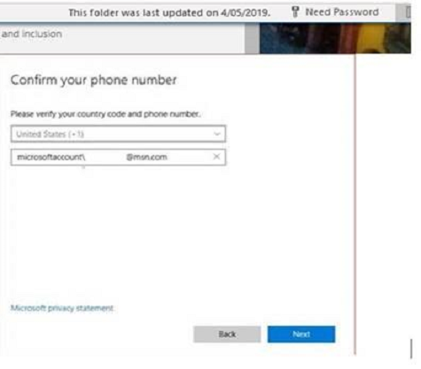 Outlook.com phone prompt