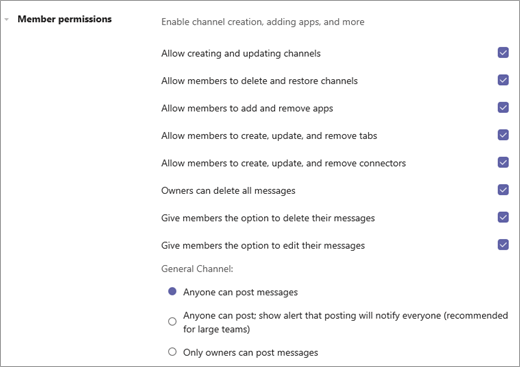 Member permissions for channels.