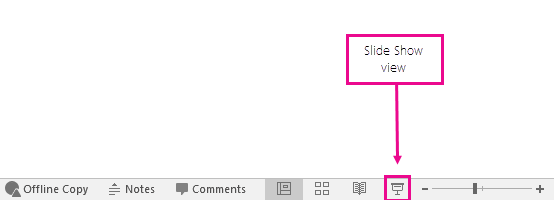 shows where the slide show view button is in powerpoint