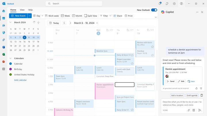 Screenshot of how to Book Appointments using Chat Assisted Scheduling in Outlook.