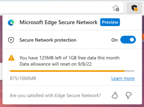You will be warned when you approach your Secure Network data limit.