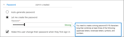 Shows the password requirements if you decide to create an initial password for the user.