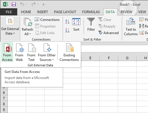 Import data from Access with small ribbon