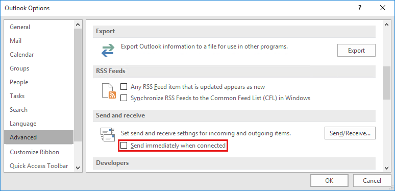 Send/Receive Outlook option