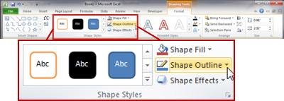 the shape styles group on the format tab.