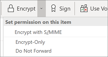 Encrypt button and drop down list of associated options