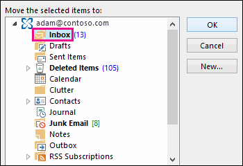Click Inbox to move the deleted item to your inbox