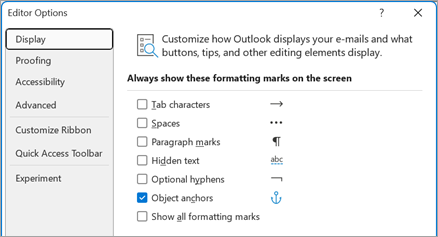 Customize how Outlook displays your emails and what buttons, tips, and other editing elements display.