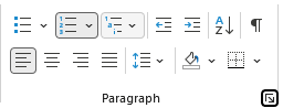 Paragraph group on the ribbon in Outlook.