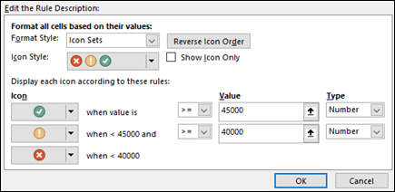 Conditional Formatting Icon Set options dialog