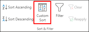 Excel Custom Sort options from the Data tab