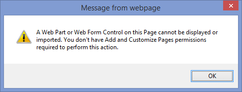 Error message displayed when scripting is disabled on a site or site collection