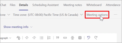 Select meeting options before meeting