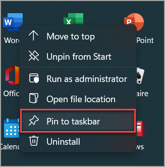 How to pin a Start menu item to the Windows 11 taskbar.