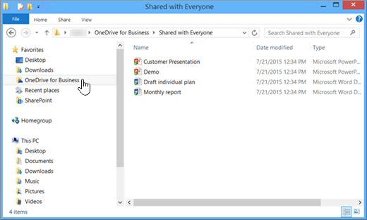 A screenshot of what it looks like in File Explorer after you've synced a OneDrive for Business file and your desktop