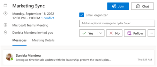 Screenshot showing option to Follow a meeting