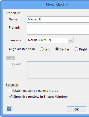 In the New Master dialog box, type a name and set other parameters.