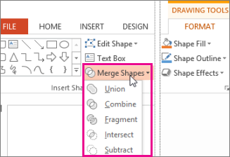 Merge Shapes options found on the Drawing Tools Format tab