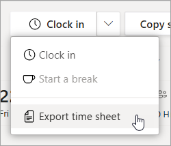 The Export time sheet option in Shifts to export your team's time sheet report.