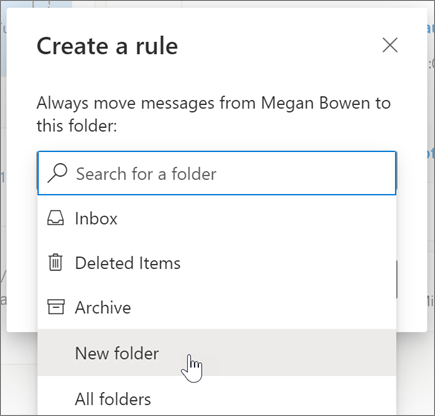 Creating a rule in Outlook on the web