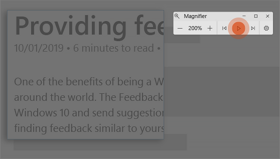 Magnifier reading text aloud.