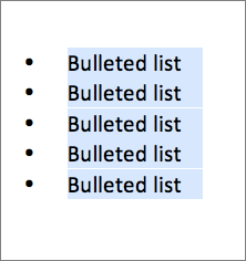 Bulleted list example with round black circles as bullets.