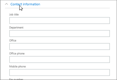 Expand the Contact information section to enter optional info such as mobile phone and address.