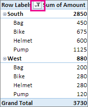 PivotTable filtered by Row Labels