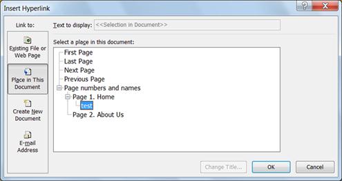 Insert Hyperlink dialog in Publisher 2010