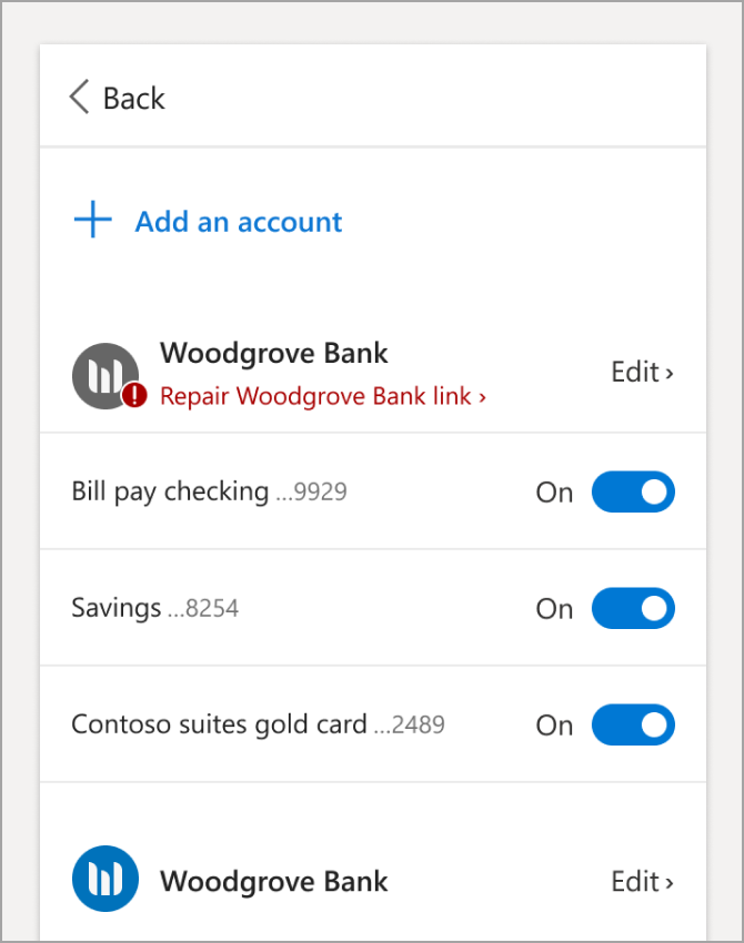 Settings tab > Edit accounts > Edit next to the bank that you need to reconnect.