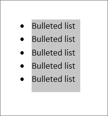 Bulleted list text selected
