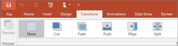 Shows the transitions tab on the ribbon in PowerPoint