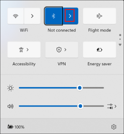 The Manage Bluetooth devices button in Quick Settings.