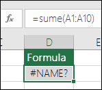 Excel displays #NAME? error when a function name has a typo