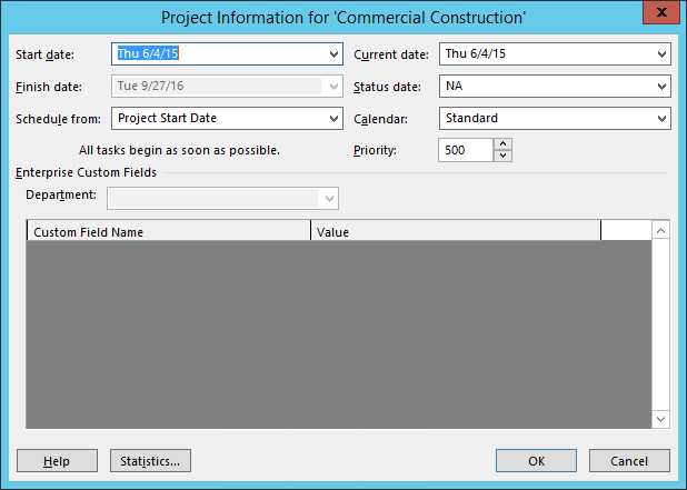 Project Information dialog box