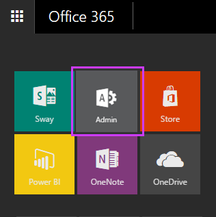 Office 365 admin tile highlighted