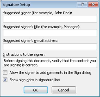 Signature Setup dialog box