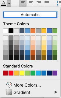 Word for Mac font color selection menu