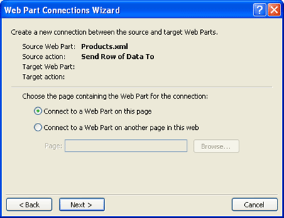 Page in the Web Part Connections Wizard