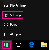 Getting to Settings from Start in Windows 10