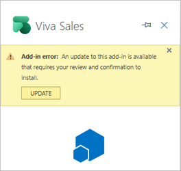 Screenshot showing add-in error in Viva Sales for Microsoft Outlook.