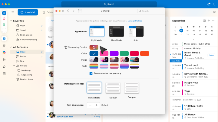 Screenshot of Outlook themes settings for Mac.
