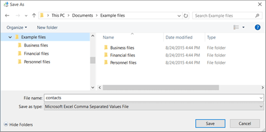 Save the contacts.csv file to a location on your computer.