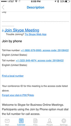Meeting invitation on iOS device
