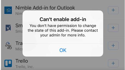 Shows an error message titled "Can't enable add-in."