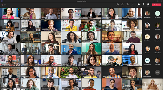 Screenshot of Gallery view featuring 49 (7x7) participant videos in Teams meeting.