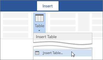 Insert Table option on the Word ribbon