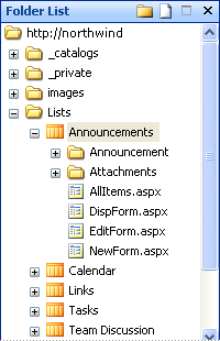 List forms for a SharePoint list as they appear in the Folder List