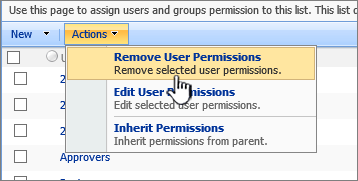 Remove user permissions from Action menu