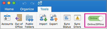 Offline/Online slider on the Tools tab